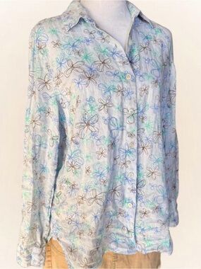J. Jill Sketched Floral Linen Button Down Size XS | Coastal Cottage